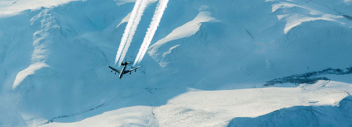 PETERSON AIR FORCE BASE, Colo. (Mar. 10, 2020) - On Tuesday, March 10th, NORAD successfully conducted an E-3 Sentry mission to the high arctic supported by KC-135 Stratotankers.  The mission lasted approximately 9 hours and traveled 1700 nautical miles north from Joint Base Elmendorf-Richardson. NORAD's operations in the high arctic demonstrates our ability to detect threats through Arctic avenues of approach to North America.   This deployment of an airborne early-warning aircraft to such a remote Arctic location expands our abilities to operate in the highest reaches of the Arctic.   