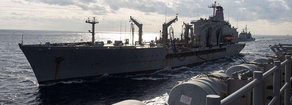 PHILIPPINE SEA (Jan. 30, 2023) – The Fleet Replenishment Oiler USNS John Ericson (T-AO-194) supplies the amphibious assault ship USS America (LHA-6) with fuel during a replenishment-at-sea operation in the Philippine Sea, Jan. 30, 2023. The RAS was conducted to replenish fuel, food, and supplies for the Marines and Sailors onboard the America. The 31st MEU is operating aboard ships of USS America Amphibious Ready Group in the 7th fleet area of operations to enhance interoperability with allies and partners and serve as a ready response force to defend peace and stability in the Indo-Pacific region. 