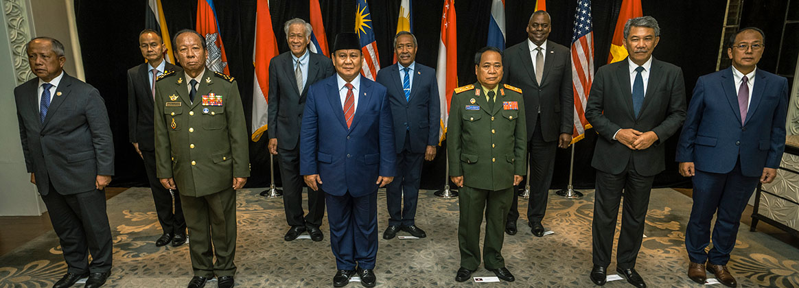 SINGAPORE, Singapore (June 2, 2023) - Secretary of Defense Lloyd J. Austin III gathers for a group photo with the defense leaders of the Association of Southeast Asian Nations (ASEAN) at the International Institute for Strategic Studies (IISS) 20th Shangri-La Dialogue in Singapore, June 2, 2023. While at the security conference, Secretary Austin will meet with key leaders to advance U.S. defense partnerships across the region in support of our shared vision for a free and open Indo-Pacific, anchored in ASEAN centrality.