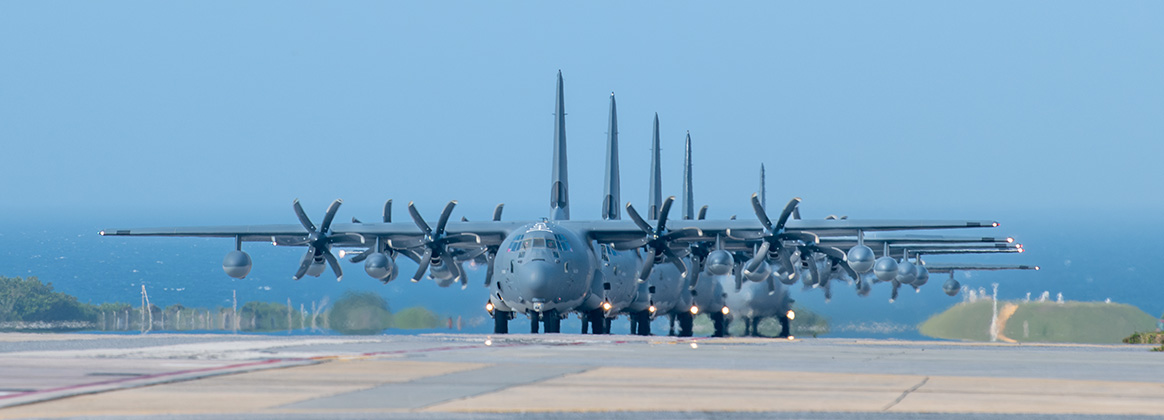 240326-F-EM877-1137 KADENA AIR BASE, Japan (March 24, 2024) Five MC-130J Commando IIs assigned to the 1st Special Operations Squadron taxi before the Flight of the Flock training event at Kadena Air Base, Japan, March 26, 2024. Flight of the Flock is an annual drill conducted by the 353rd Special Operations Wing to test the unit’s mission generation and agile combat employment capabilities. (U.S. Air Force photo by Senior Airman Sebastian Romawac)